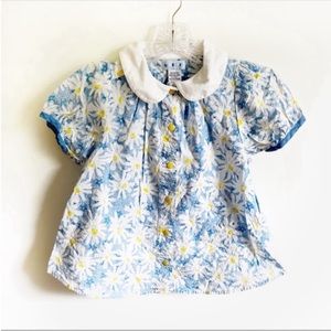 Gymboree girls top blue white Flower Party daisies vintage collar snaps